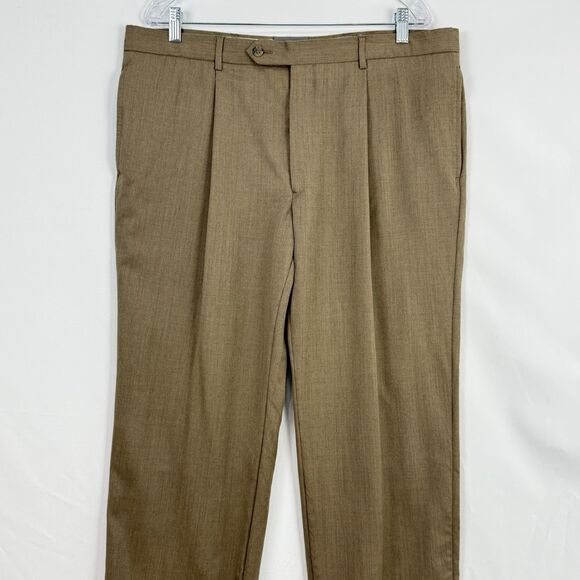 Paul Frederick Men’s 36x30 Brown Pleated Dress Pants Cuffed Wool Cashmere - Picture 10 of 16
